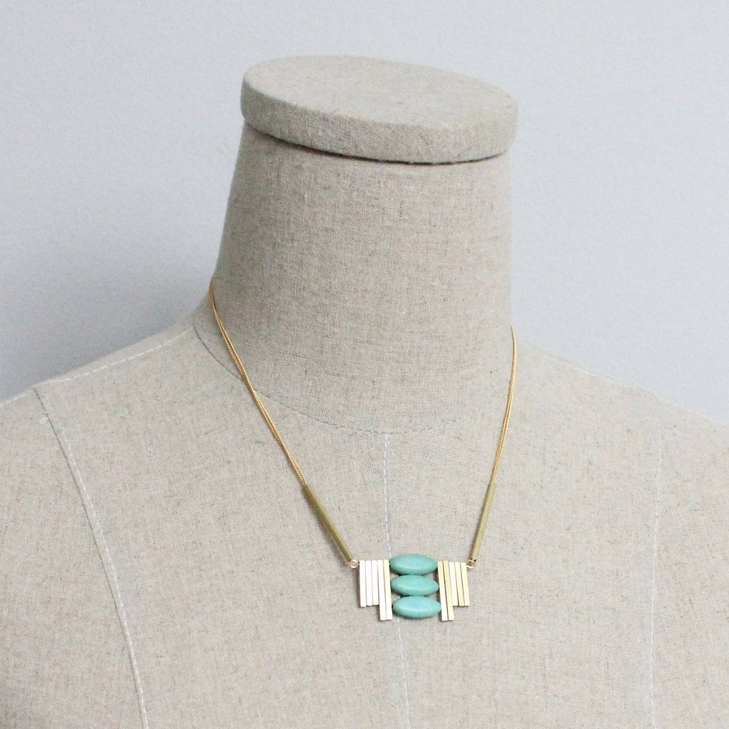 Turquoise and brass Artdeco necklace