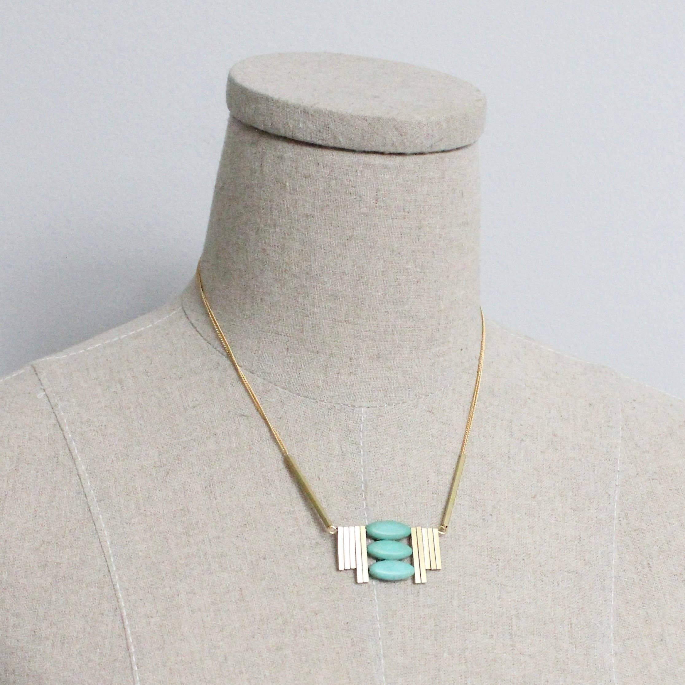 Turquoise and brass Artdeco necklace