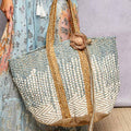 Denim Crochet Woven Tote Bag Boho Dotted Texture