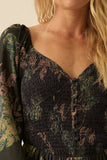 Floral-Print Smocked Sweetheart Maxi Peasant Dress