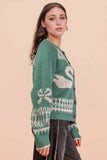 12W3463N-Oversized Graphic Casual Knit Sweater Cardigan