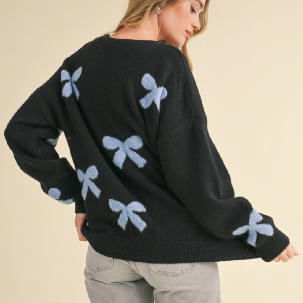 Navy Velvet Bow Sweater