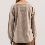 Washed Henley Raglan Long Sleeve Knit Top