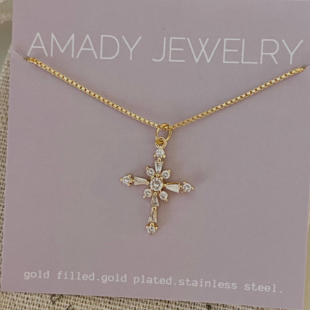 Cross Charm Pendant Glass Gold Plated 18k Gold Filled Chain