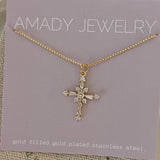 Cross Charm Pendant Glass Gold Plated 18k Gold Filled Chain