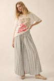 Floral-stripe Yoke-Waist Button-Front Maxi Skirt