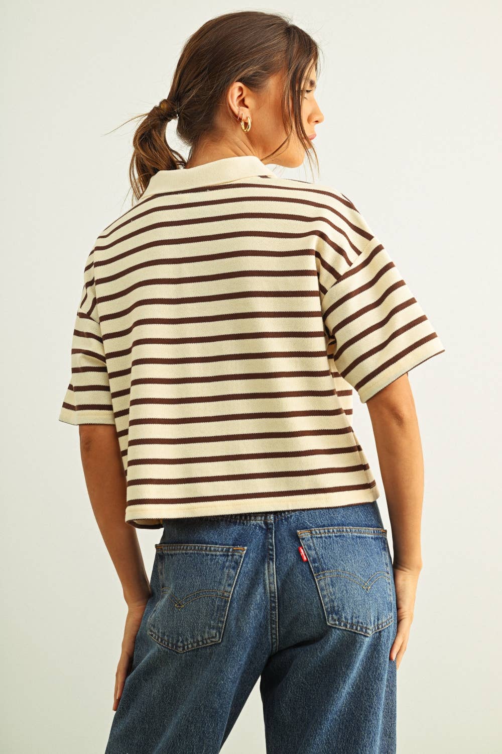 Stripe Pattern Short Sleeve Polo Shirt
