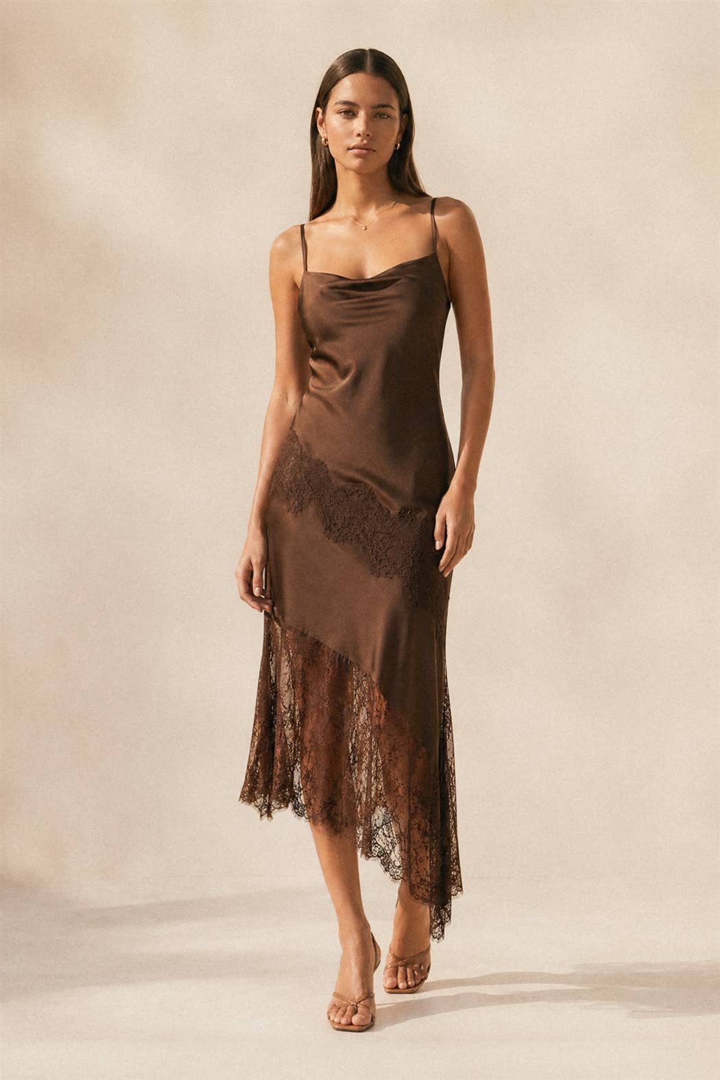 Ethereal Lace Inset Bias Cut Midi Slip Dress