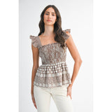 GINGHAM SMOCKED PEPLUM TOP