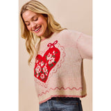 Big Valentine Heart Coquette Crop Sweater