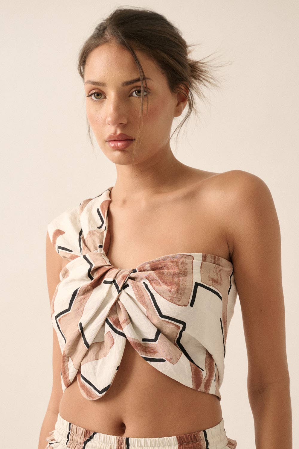 Abstract-Print One-Shoulder Bandeau Top