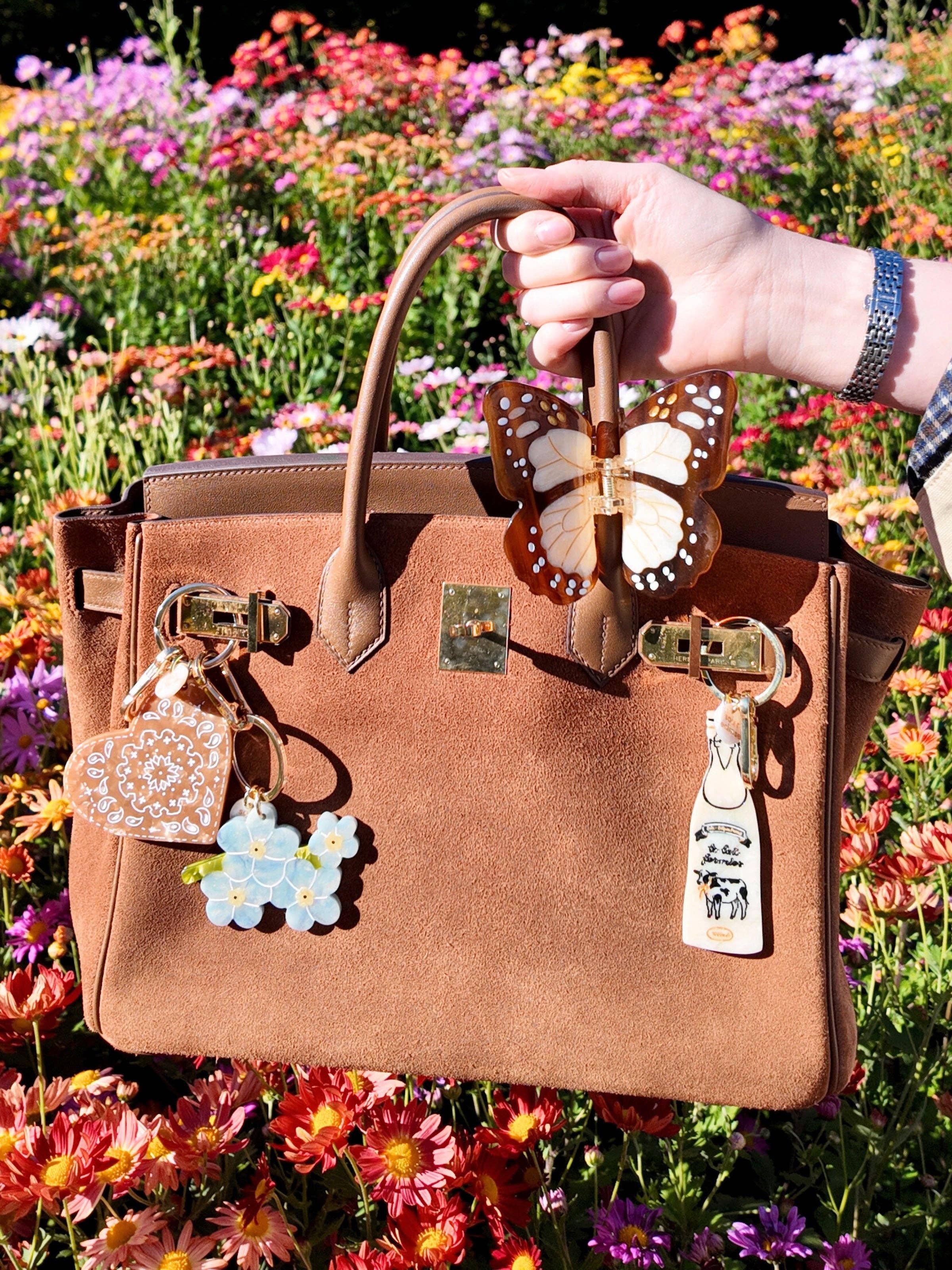 Hand-painted Forget-Me-Not Bag Charm + Keychain | Eco-Friendly