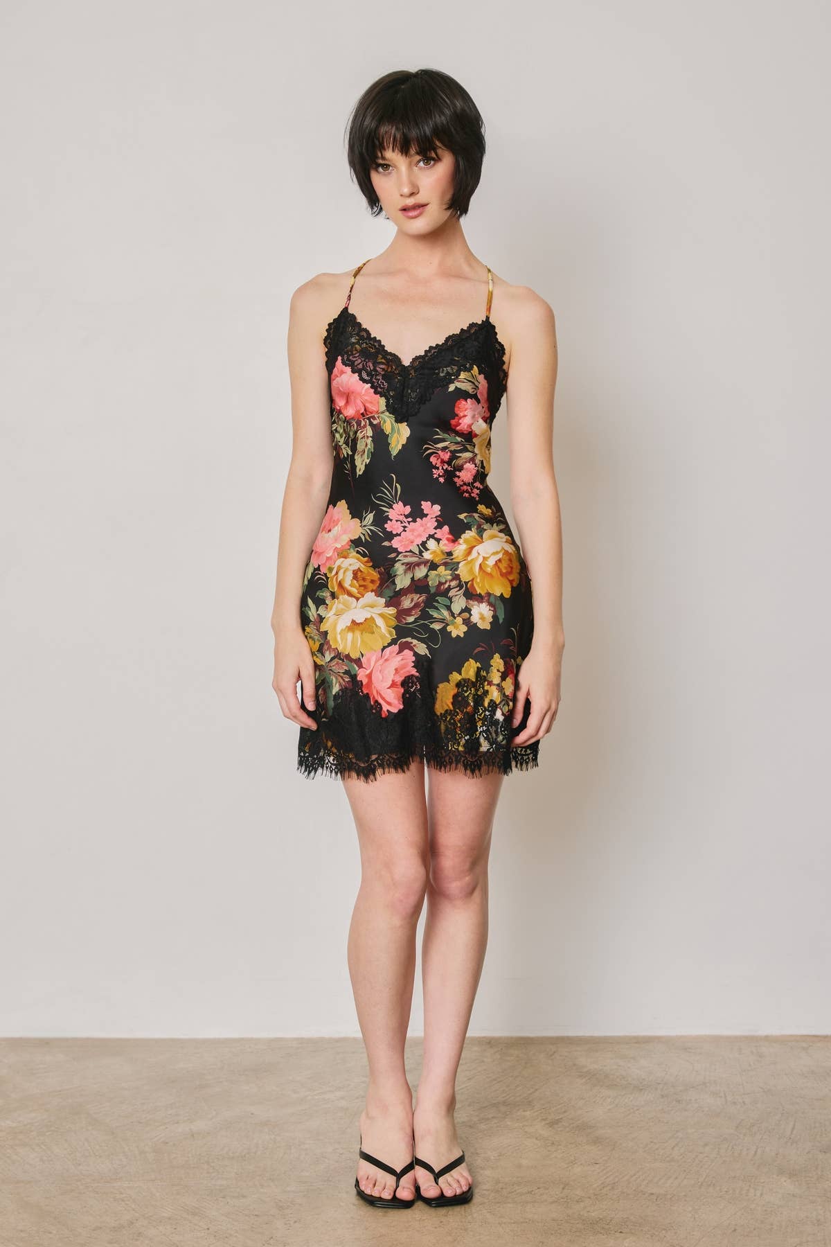 Floral Lace Trim Slip Mini Dress