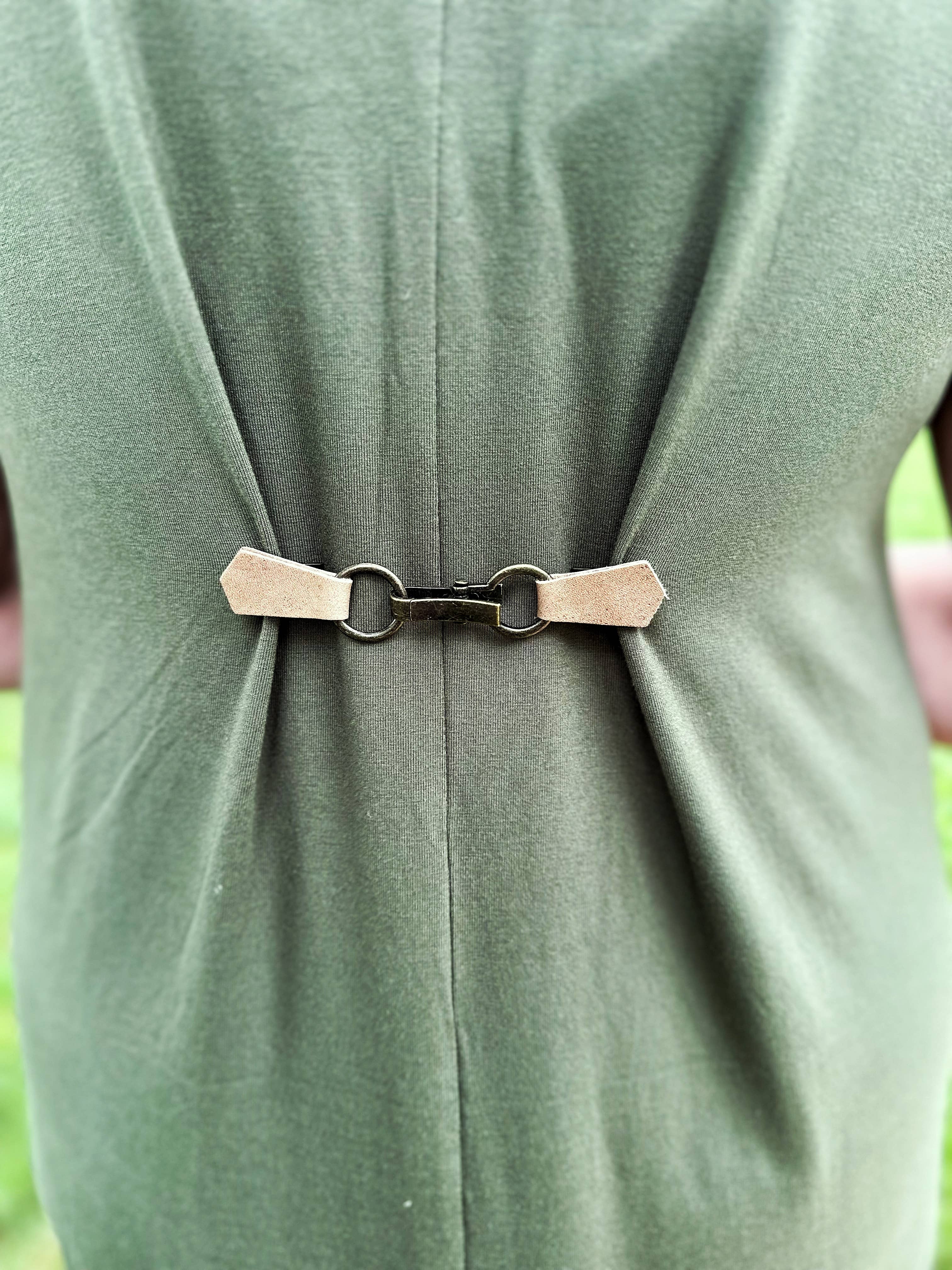 Bronze Buckle & Stone Brown Leather Cinch Clip for Clothes