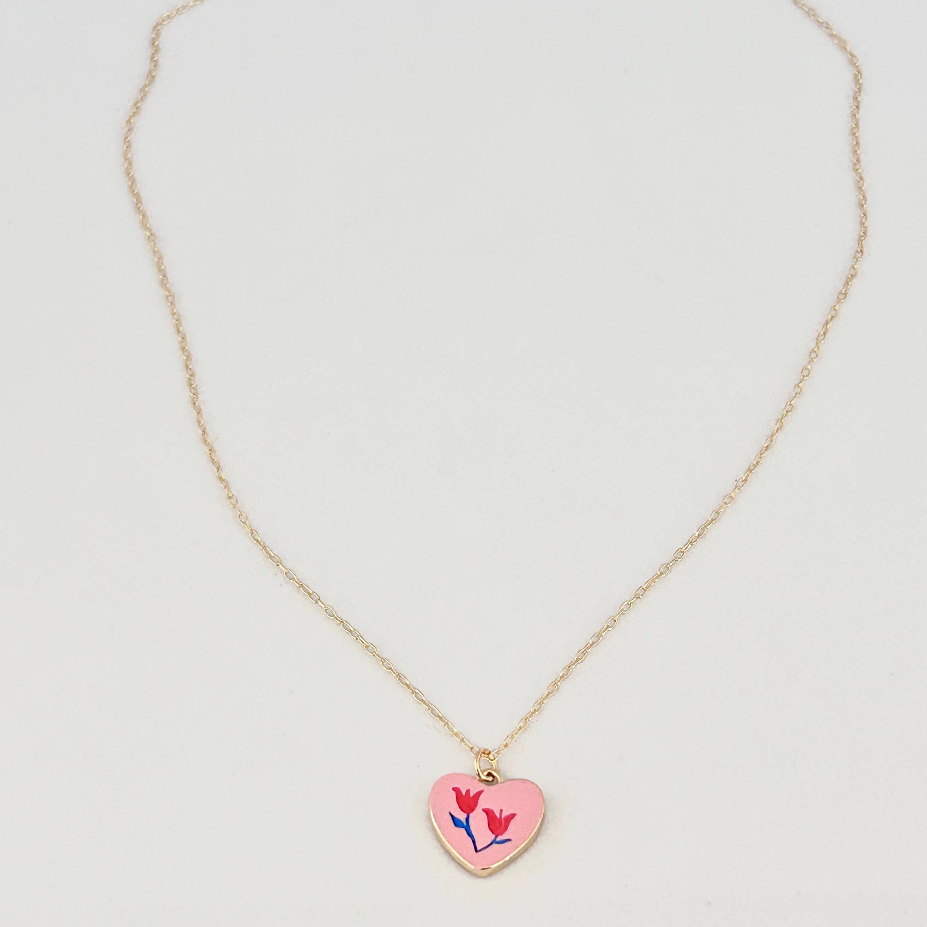 Flowers Heart shape pendant necklace 18k gold filled