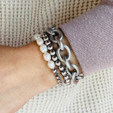 Pearls Bracelet Silver stainless steel box chain adjustable
