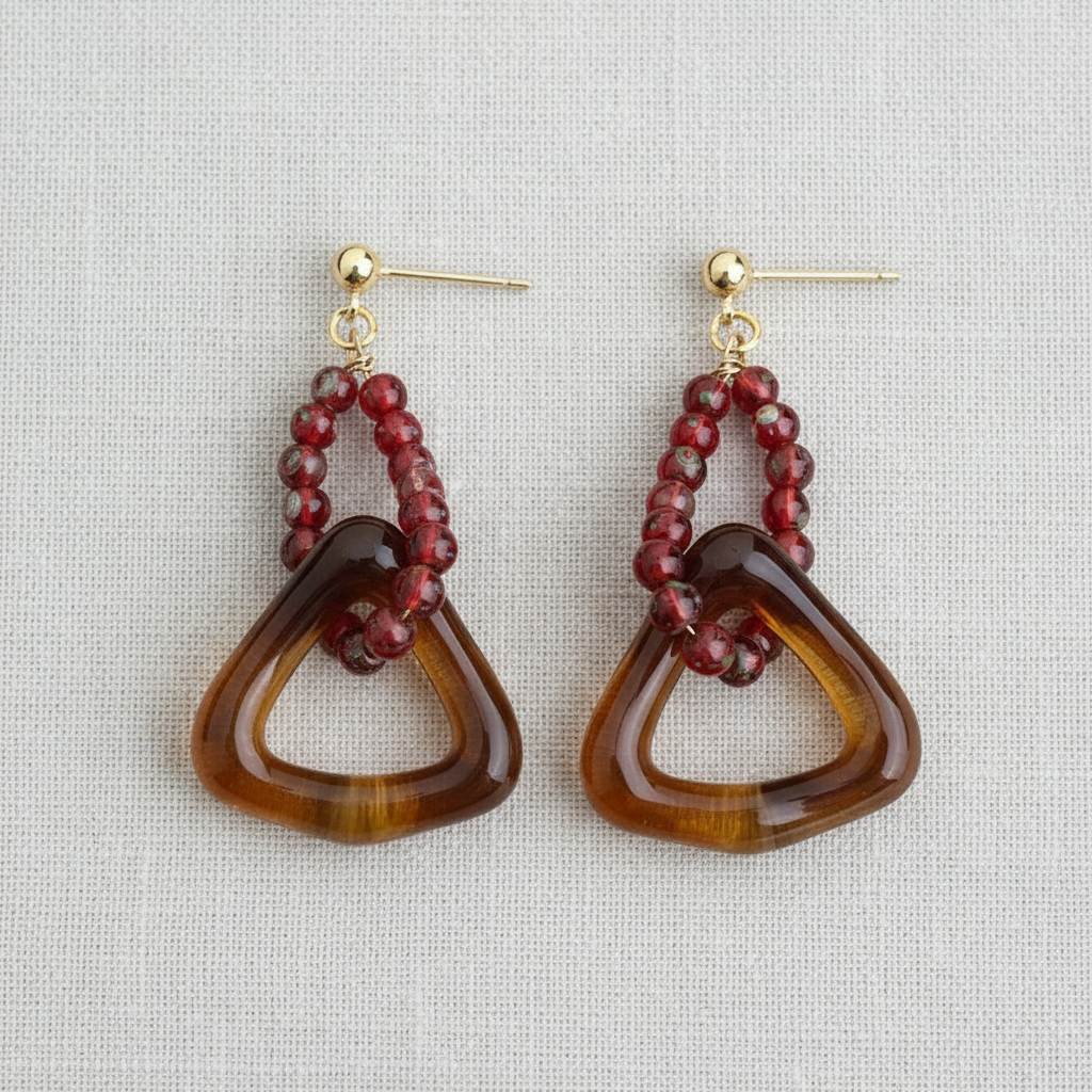 Geometric Beaded Tassel Drop Earrings