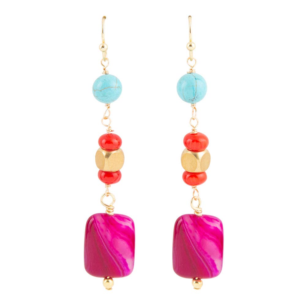 Guadalupe Pink Agate Golden Drop Earrings