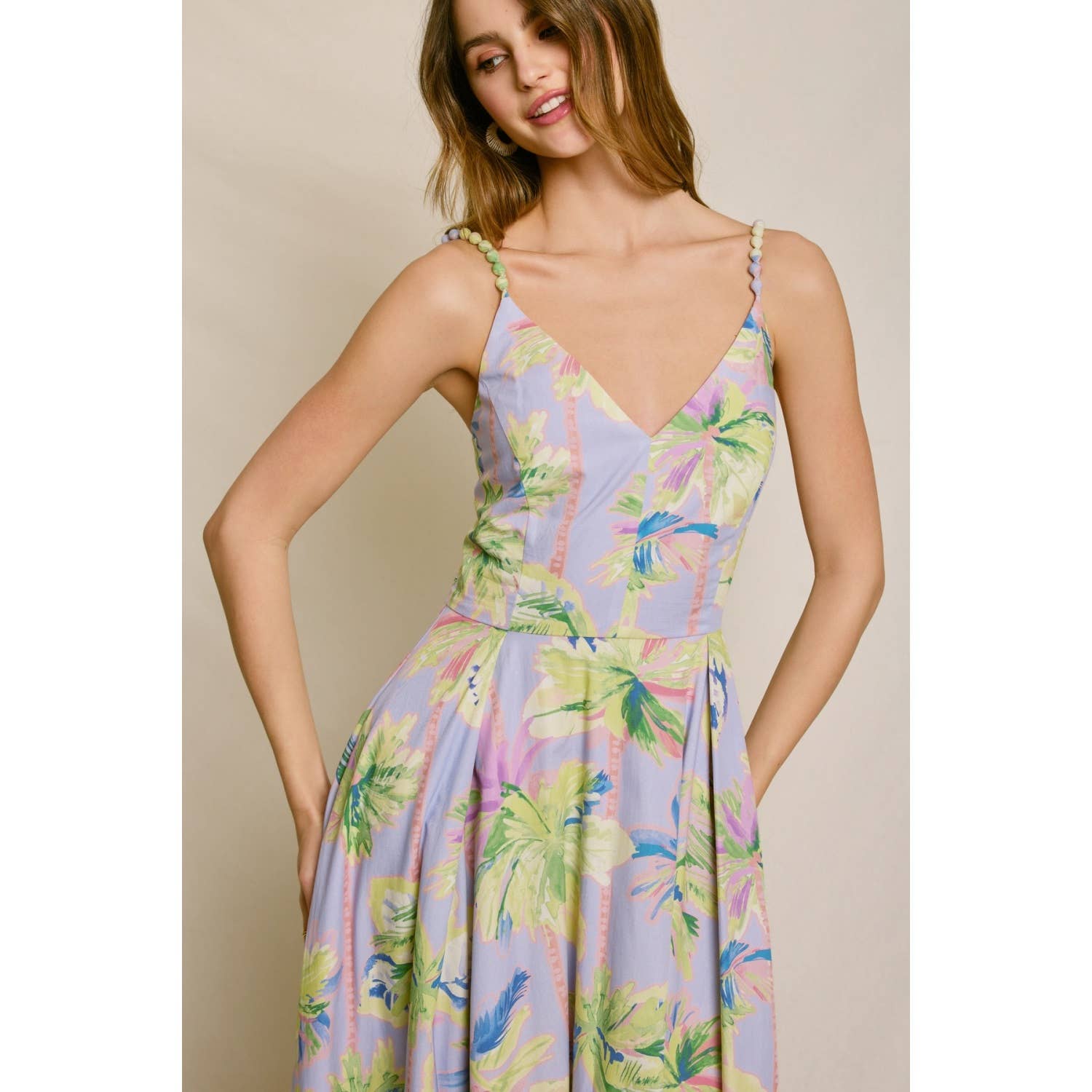 Floral Radiance Beaded Strap Maxi Dress