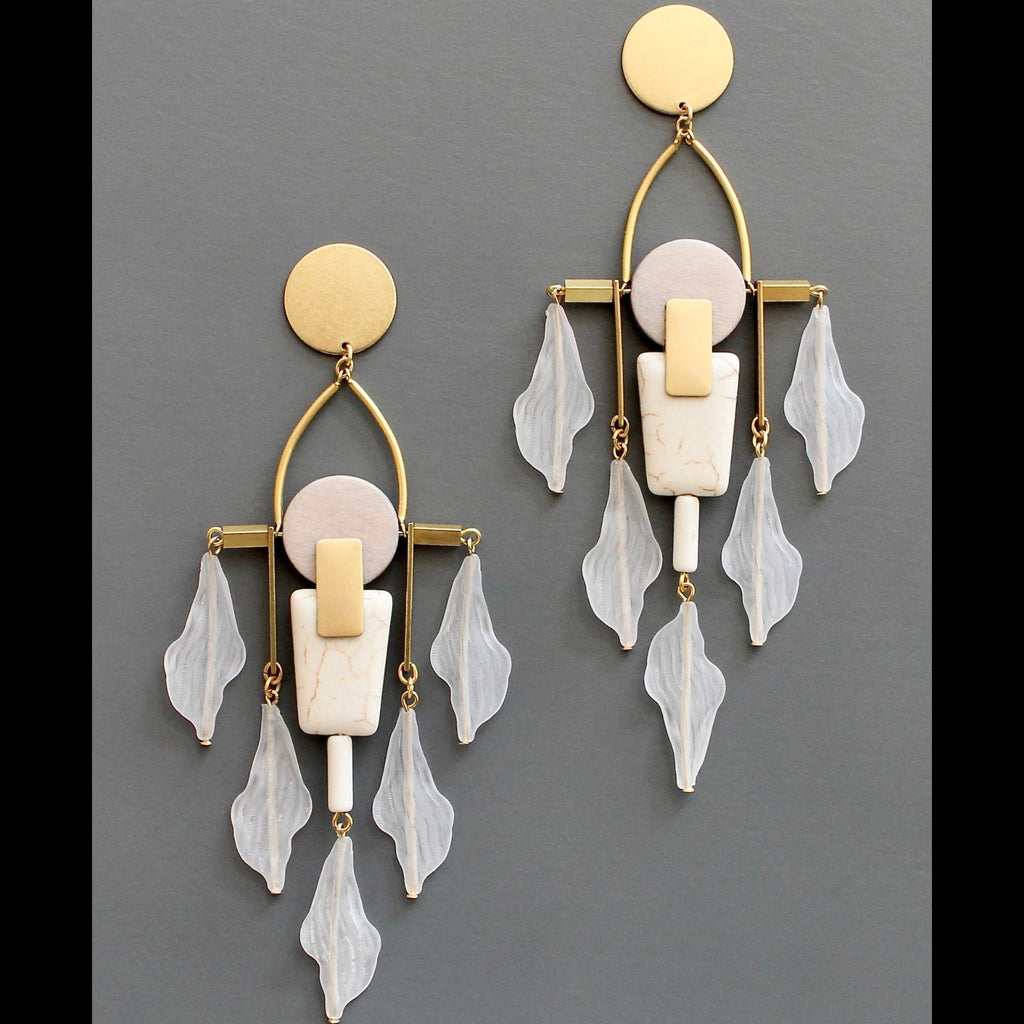 White and gray shoulder duster post earrings