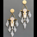White and gray shoulder duster post earrings