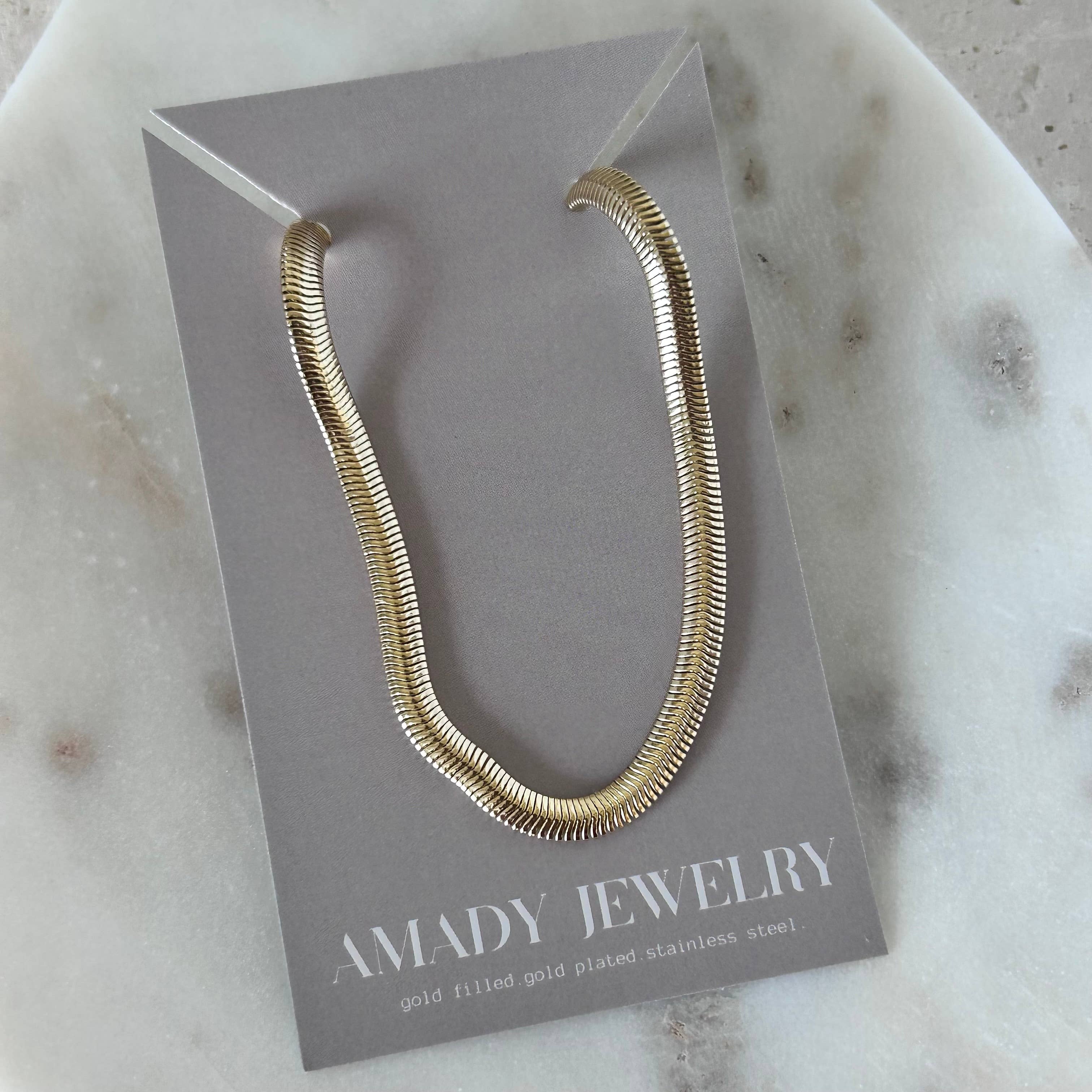 Snake chain herringbone flat link necklace gold filled 