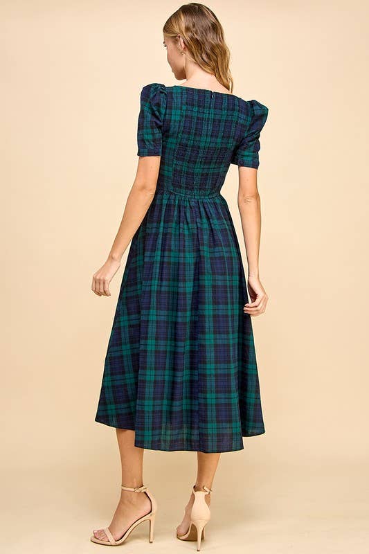 Sweet Heart Plaid Midi Dress with Bows