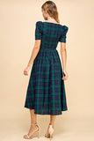 Sweet Heart Neckline Plaid Midi Dress - CD05044