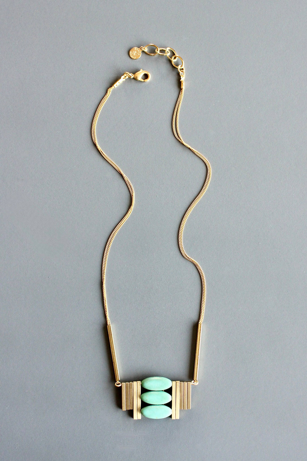 Turquoise and brass Artdeco necklace