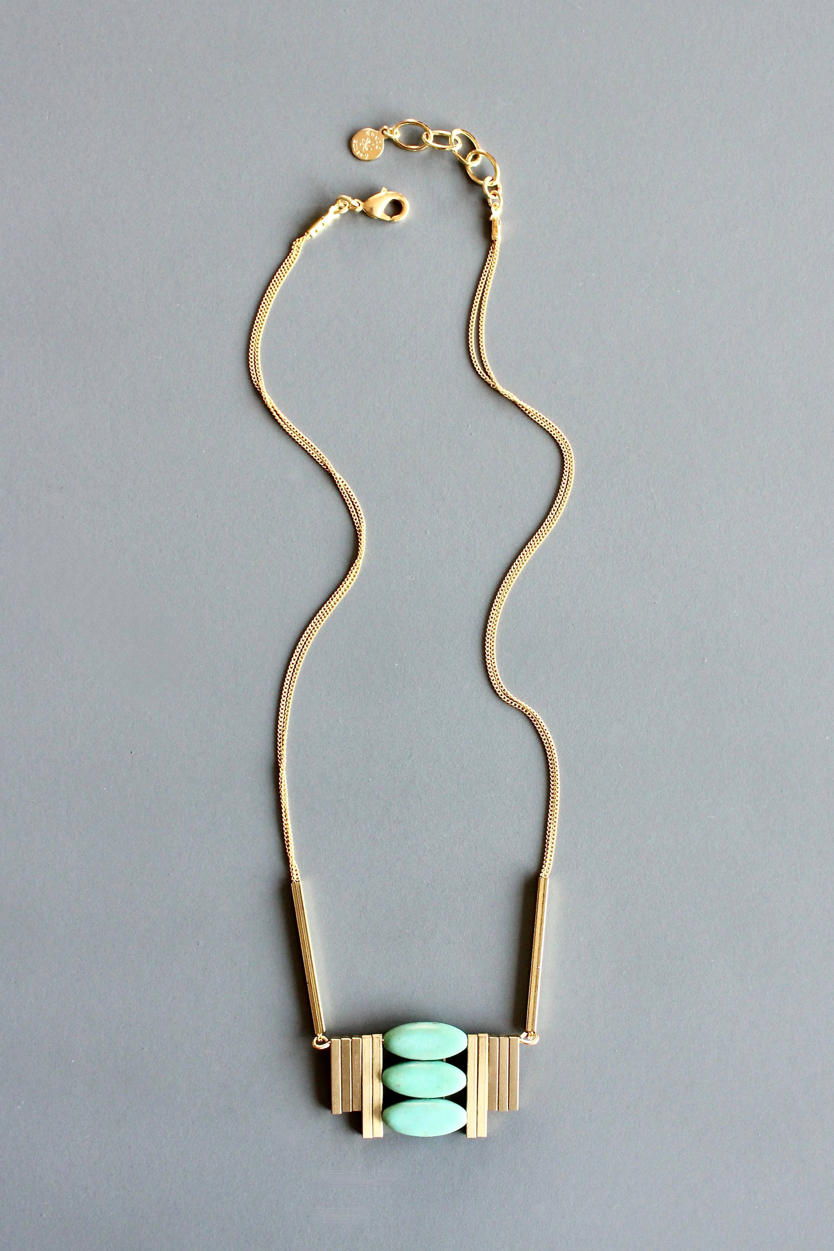 Turquoise and brass Artdeco necklace