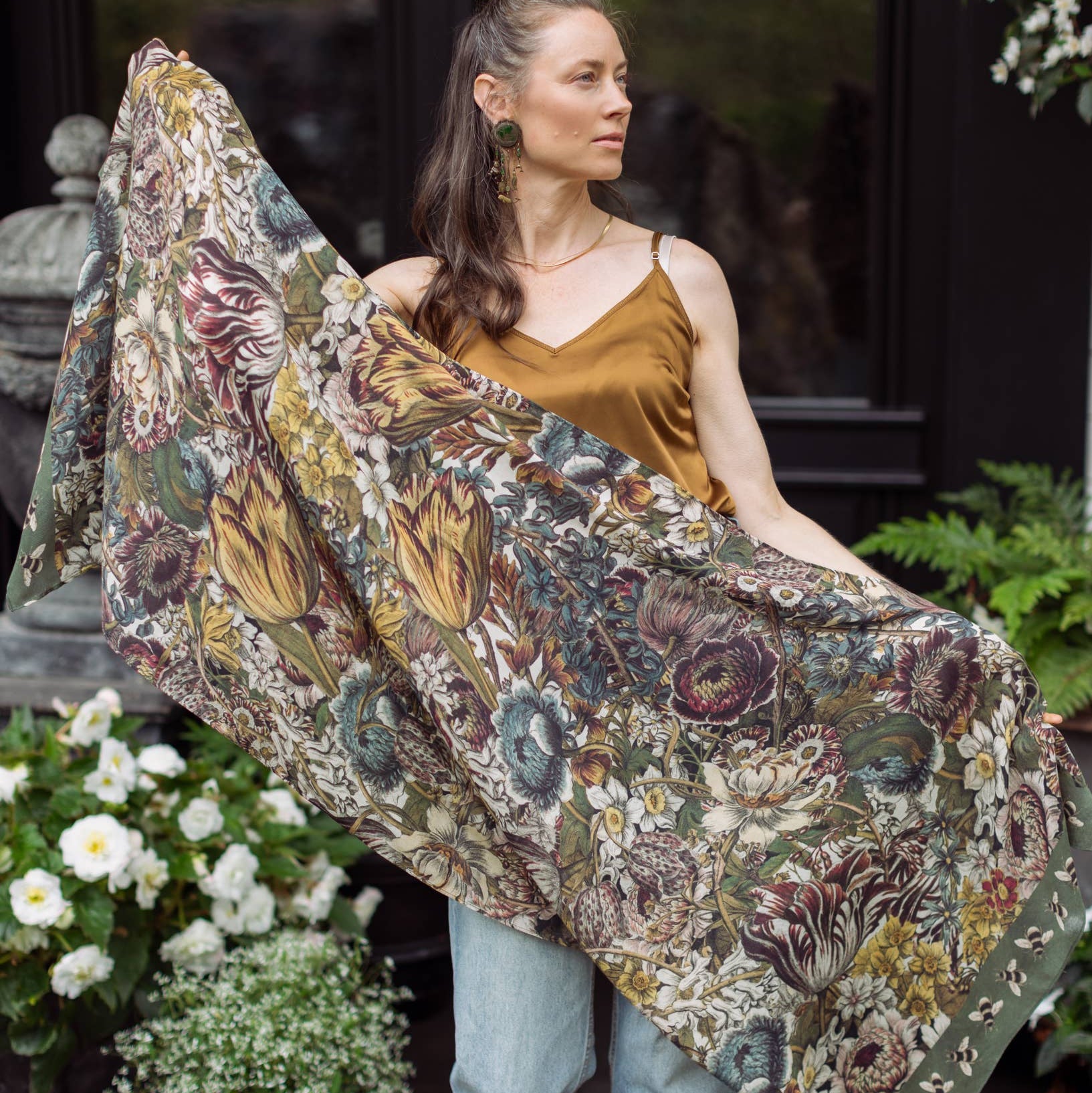 Love Grows Wild Floral Scarf with Bees