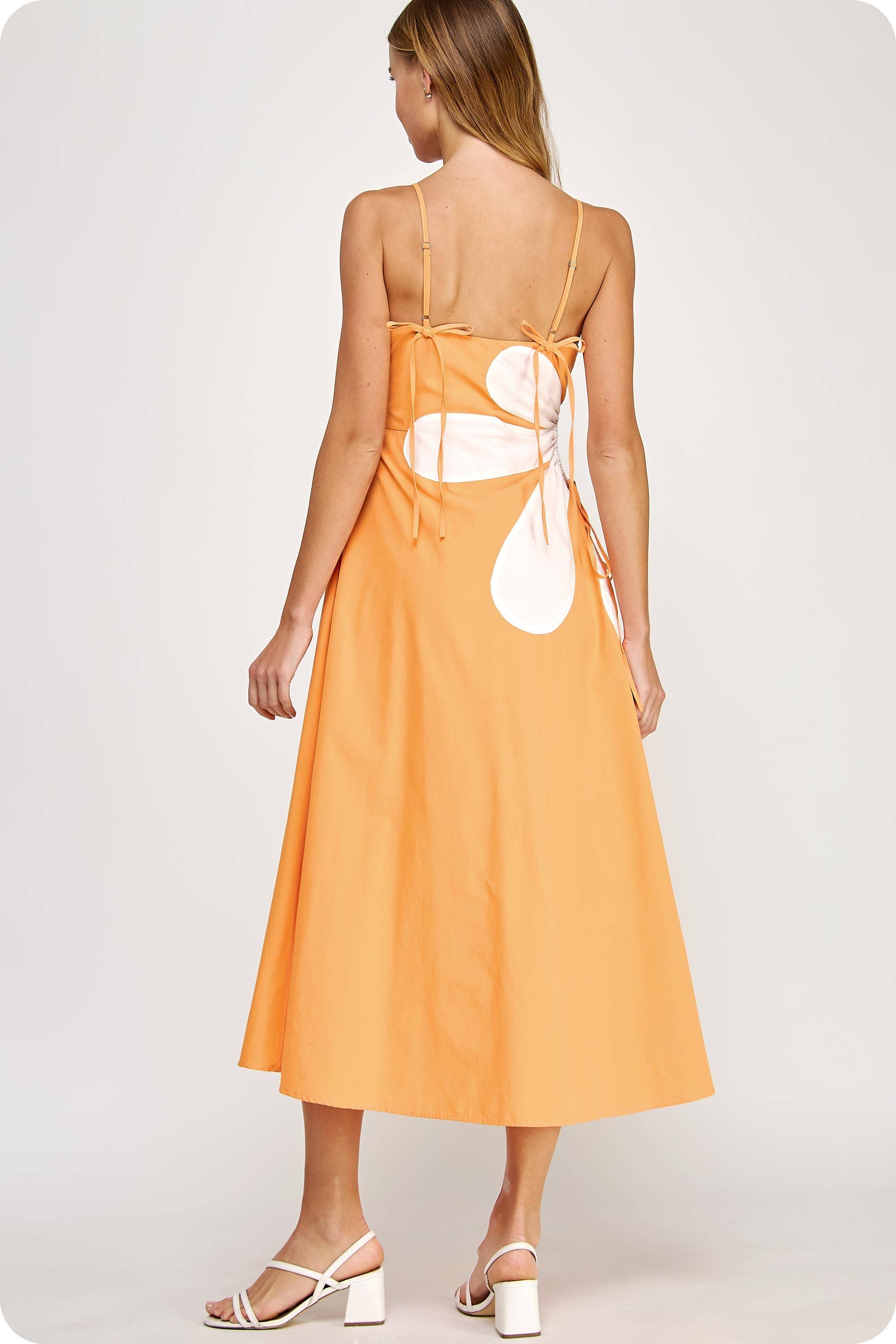 Sleeveless Side Cut-Out Flower Detail Midi Dress