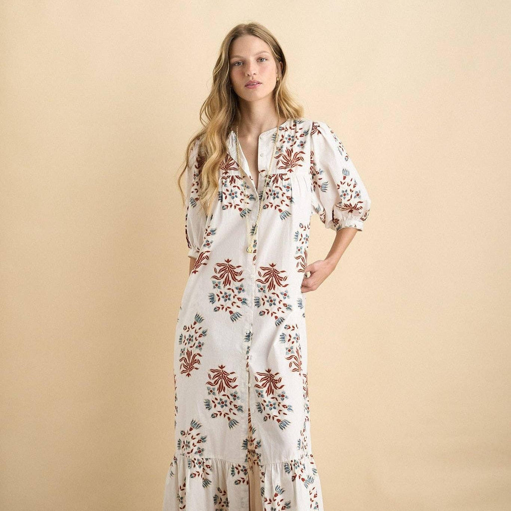 Sofia Embroidered Cotton Maxi Dress – White