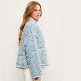 Blue Printed Floral Quilt Puffer Jacket