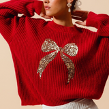 Ribbon Sequins Christmas Holiday Sweater Top