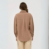 Rib Knit Exposed Seam Button Up Shacket Mocha