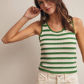 Green Striped Crochet Knit Tank