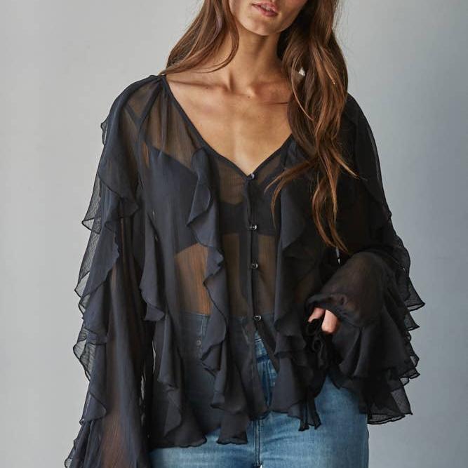 Nora Ruffled V-Neck Button Down Top