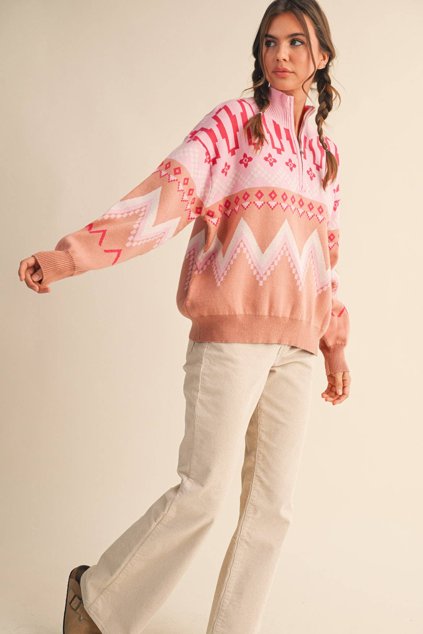 Knit Mock Neck Half Zip Pullover