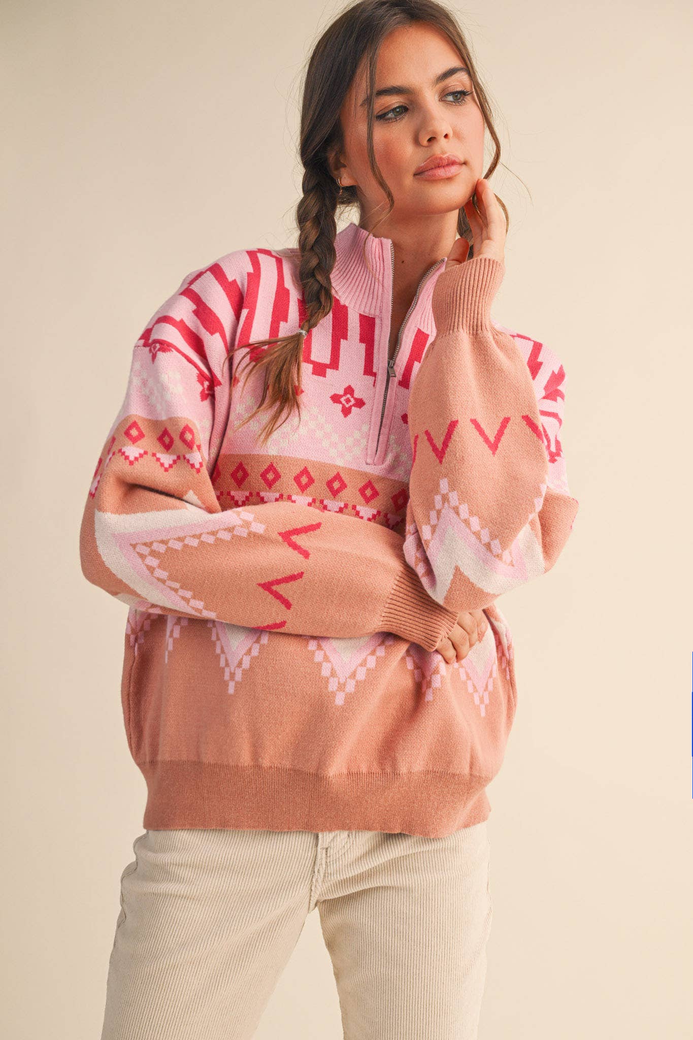 Knit Mock Neck Half Zip Pullover
