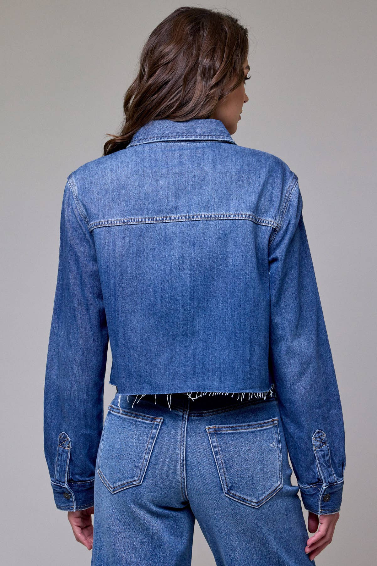 Medium Wash Cropped Denim Shirt