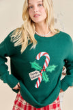 Candy Cane Happy Holidays Patchwork Knit Sweater