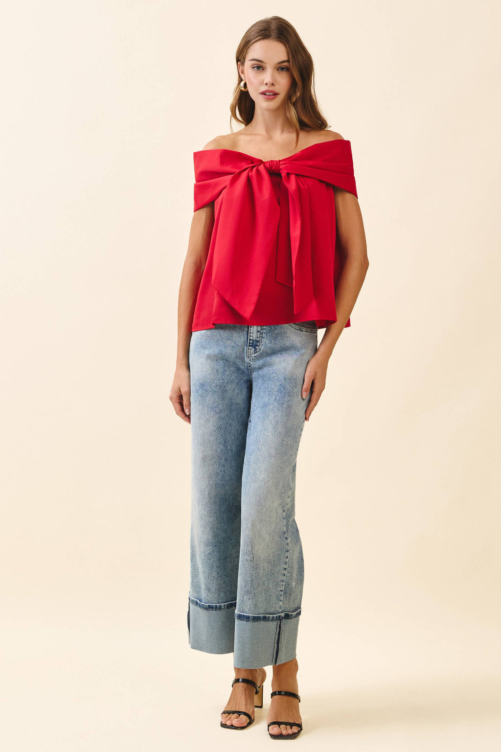 Holiday Bow Off The Shoulder Top