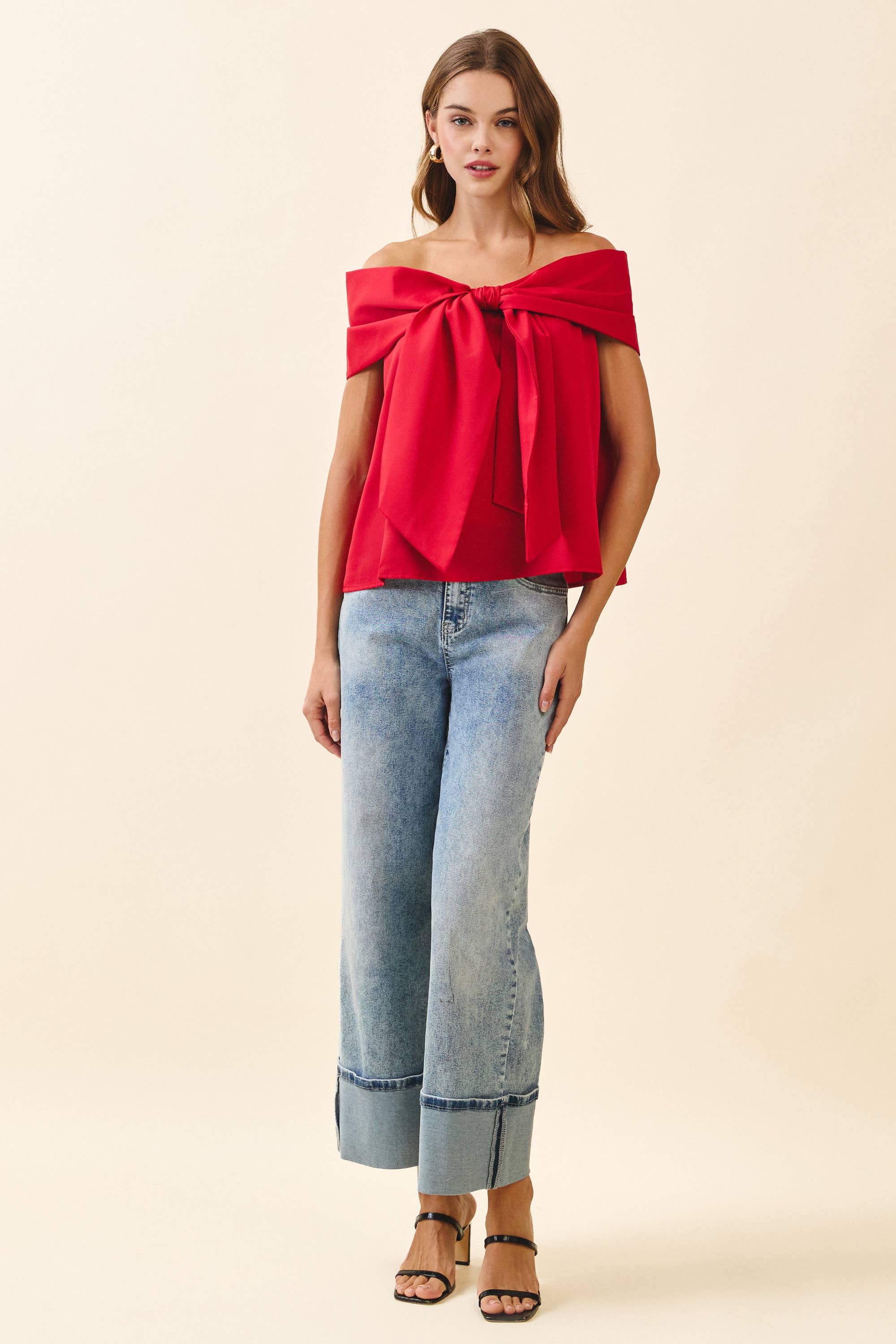 Holiday Bow Off The Shoulder Top