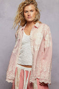 Long Sleeve Embroidered Scalloped Edge Shirt Top