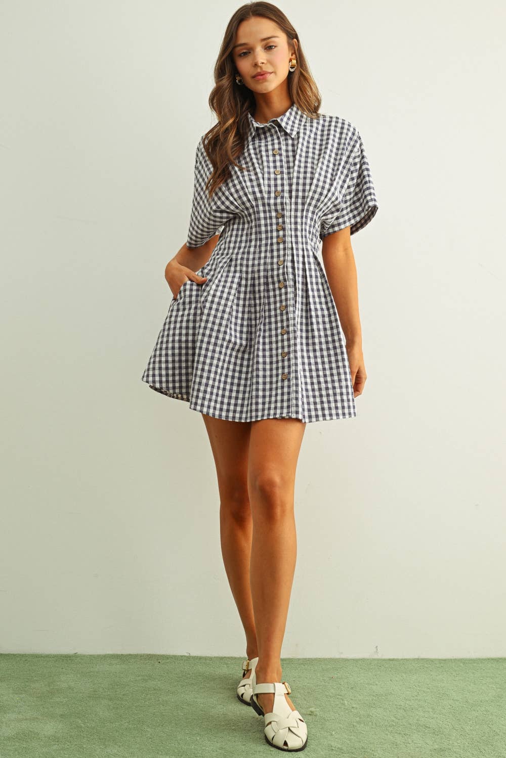 GINGHAM PATTERNED SHIRT DRESS