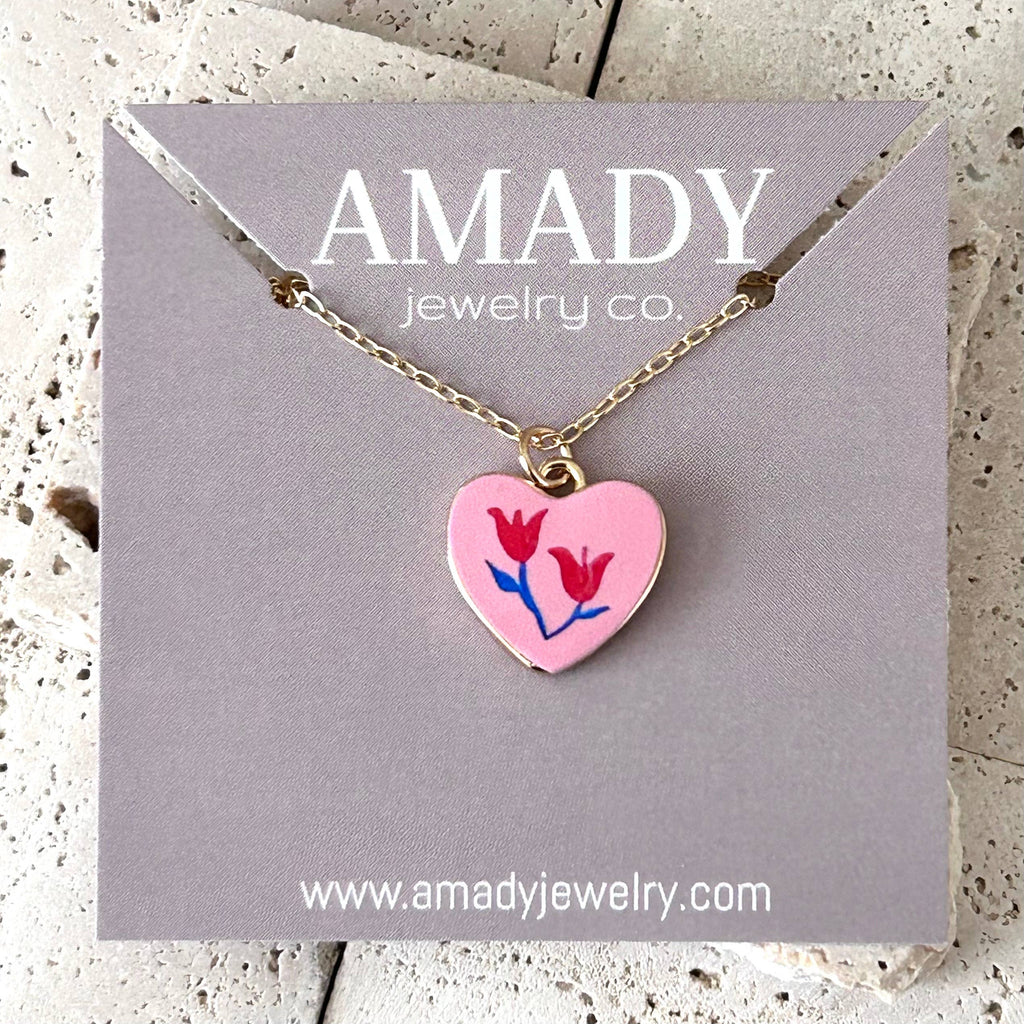 Flowers Heart shape pendant necklace 18k gold filled