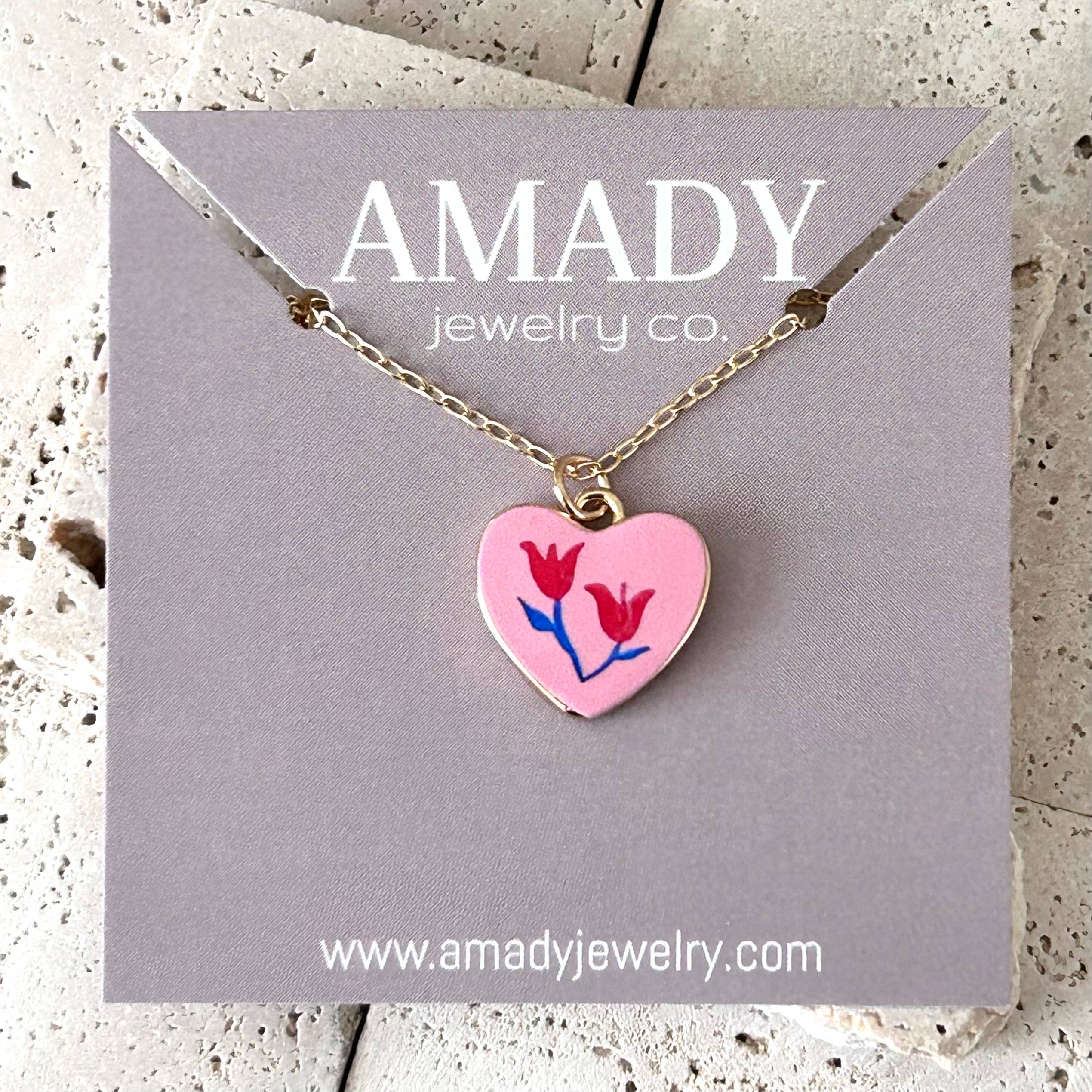 Flowers Heart shape pendant necklace 18k gold filled