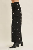 Embroidered Floral Cotton Spandex Pants