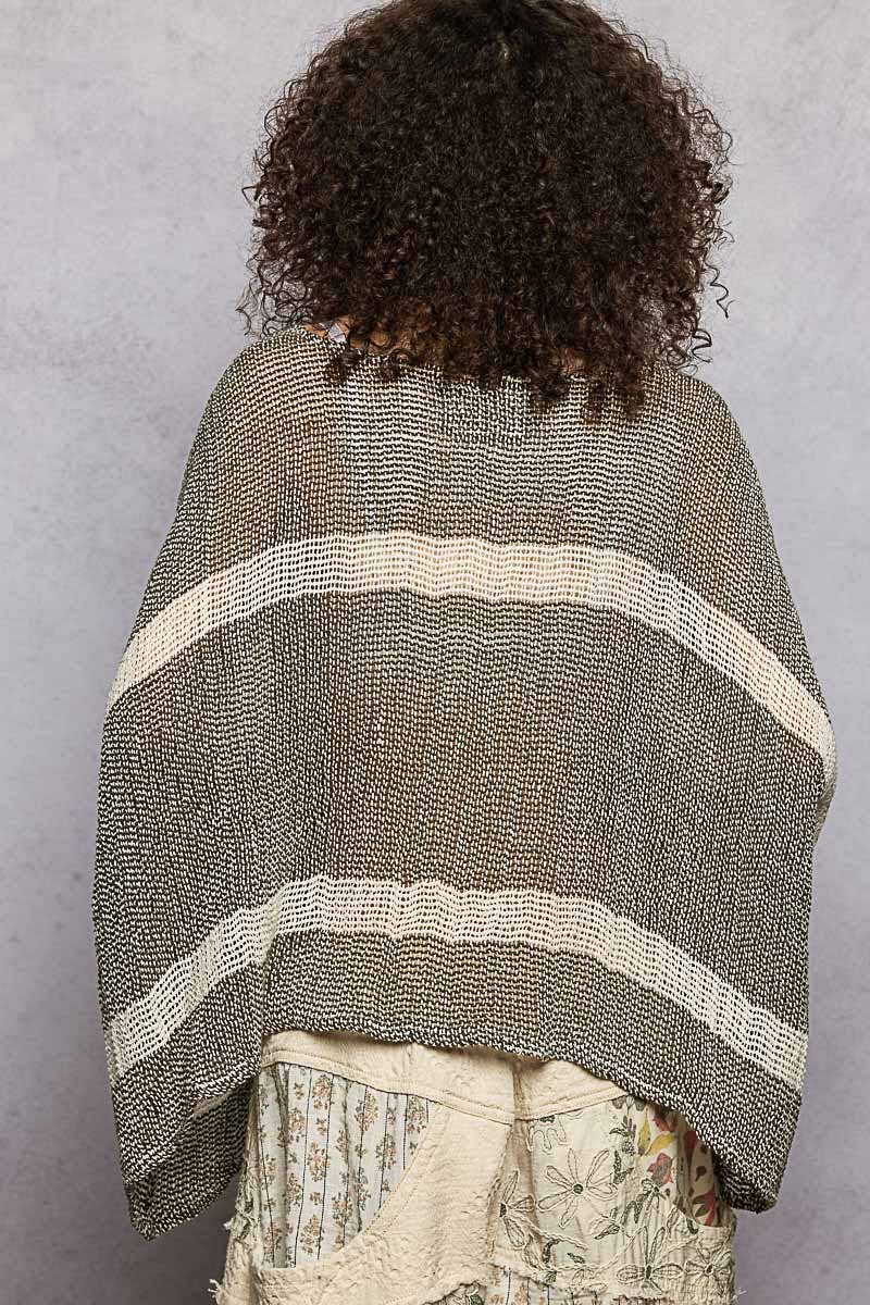 Stripe Round Neck Short Sleeve Crochet Top